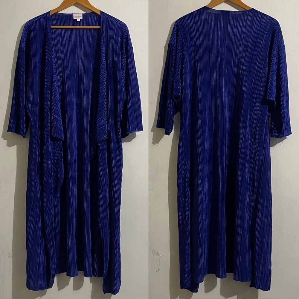 Lularoe Shirley Kimono Crinkled Royal Blue Open Front
